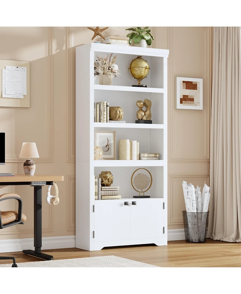 gaomon 5 Tier Bookshelf Farmhouse Bookcase with 2 Doors Adjustable Shelves Anti-Slip for Home Office Living Room, Study