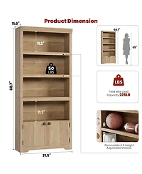 gaomon 5 Tier Bookshelf Farmhouse Bookcase with 2 Doors Adjustable Shelves Anti-Slip for Home Office Living Room, Study