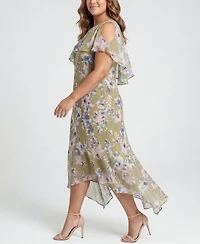 Taylor Plus Chiffon Printed Scoop Neck Dress