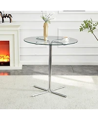 flynama 36" Round Tempered Glass Bar Table with Silver 4-Claw Base