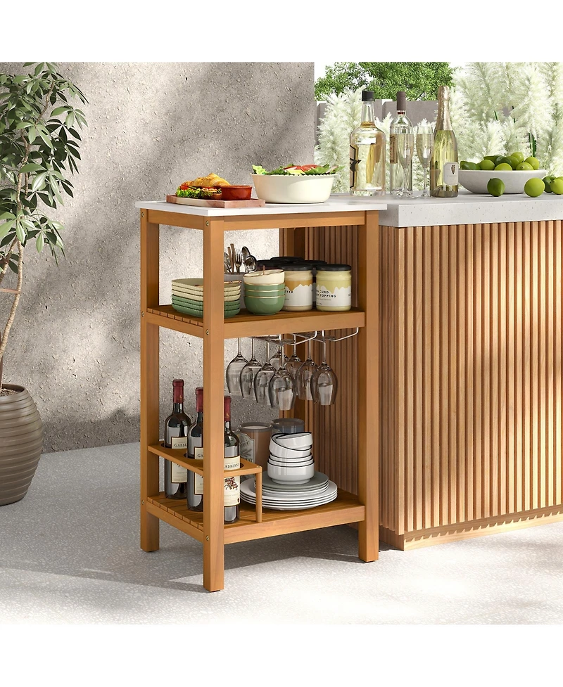 Slickblue Outdoor Patio Storage Cabinet Acacia Wood Bar Table Cabinet