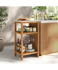 Slickblue Outdoor Patio Storage Cabinet Acacia Wood Bar Table Cabinet