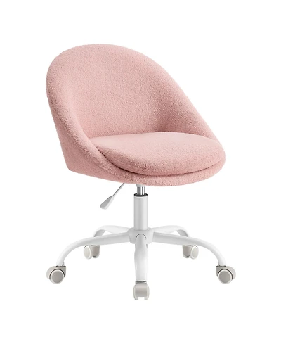 Slickblue Rolling Vanity Chair with Back Support in Soft Teddy Fleece Fabric