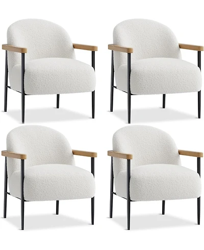gaomon Accent Chair Set of 4 for Living Room, Modern Teddy Fabric Armchair with Metal Frame, Wood Armrests and Adjustable Feet for Living Room