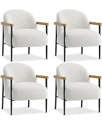 gaomon Accent Chair Set of 4 for Living Room, Modern Teddy Fabric Armchair with Metal Frame, Wood Armrests and Adjustable Feet for Living Room