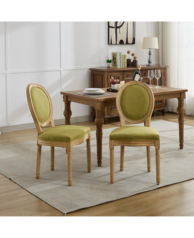Clihome French Style Solid Wood Frame Antique Painting Linen Fabric Back Dining Chair,Set of 2