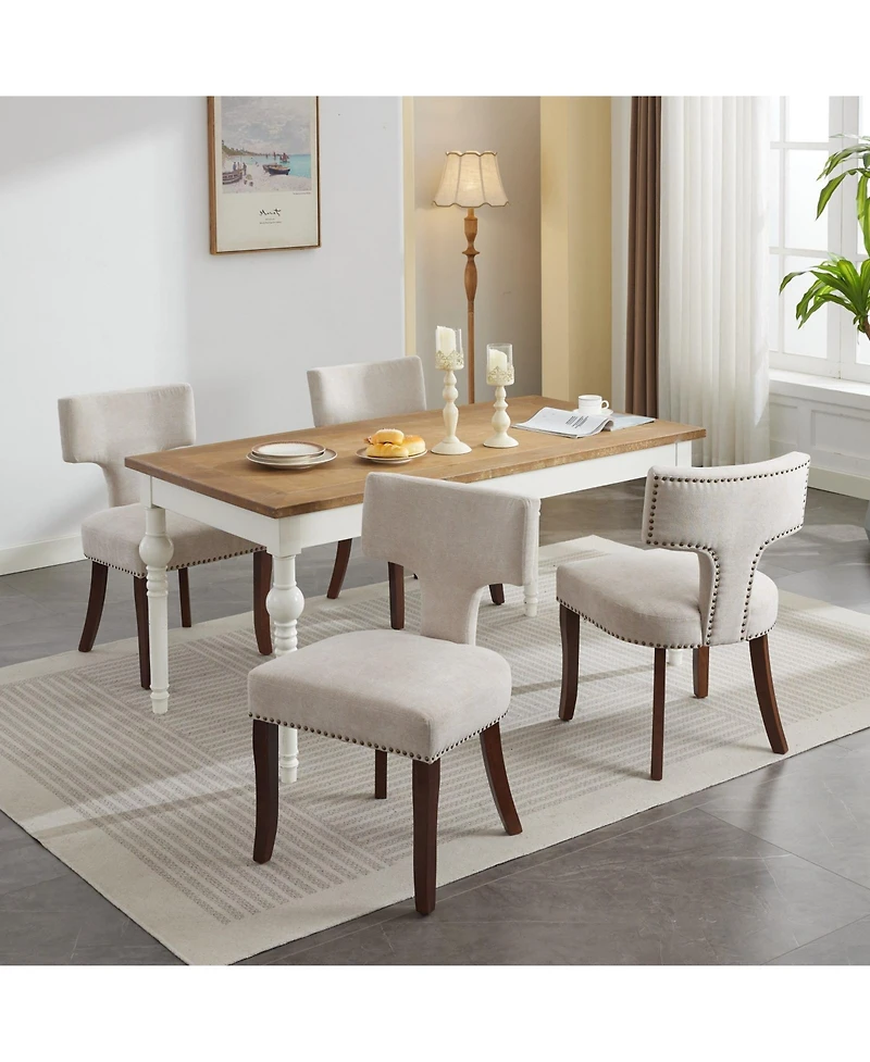 Clihome Mid Century Modern Dining Chairs Set of 2, Farmhouse Chenille Fabric Upholstered Curved Backrest