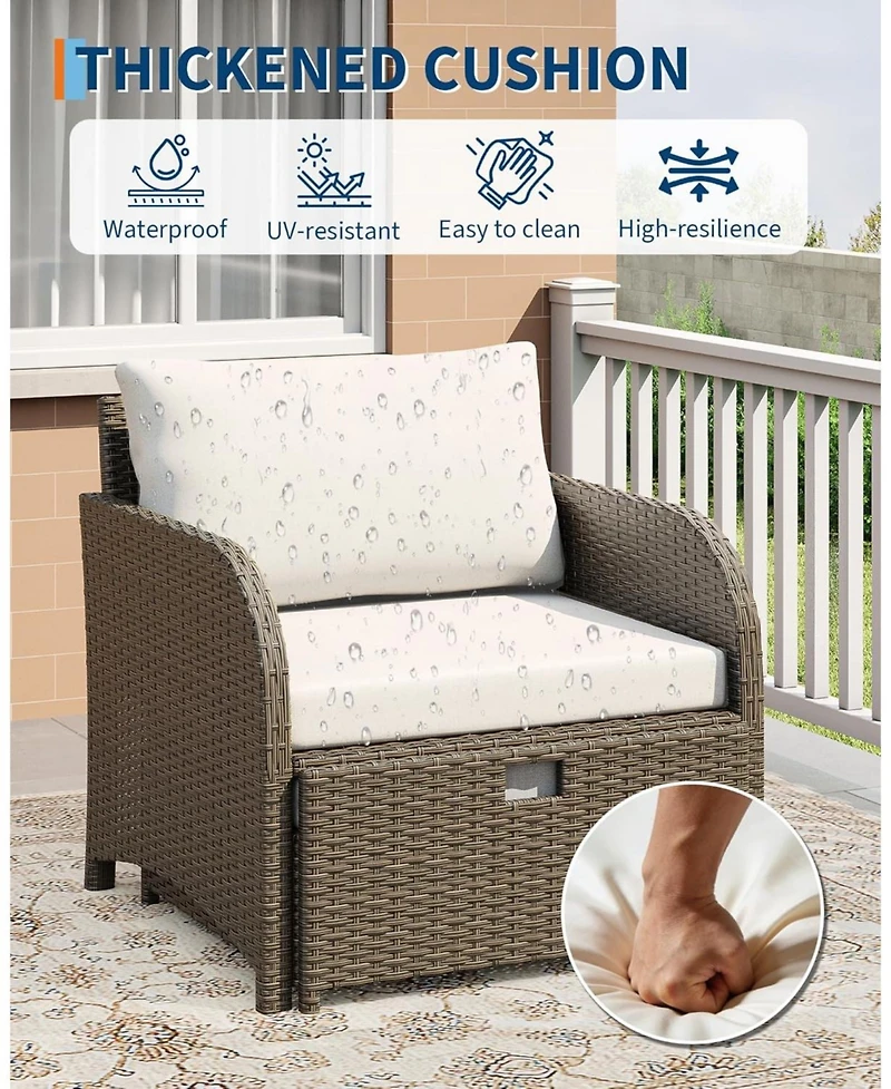 GarveeLife Patio Furniture Set, 5-Piece Pe Rattan Wicker Outdoor Seating Set with Ottomans and Glass Tabletop, All-Weather Conversation Furniture