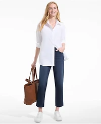 Lands' End Women's Starfish High Rise Knit Denim Straight Crop Jeans