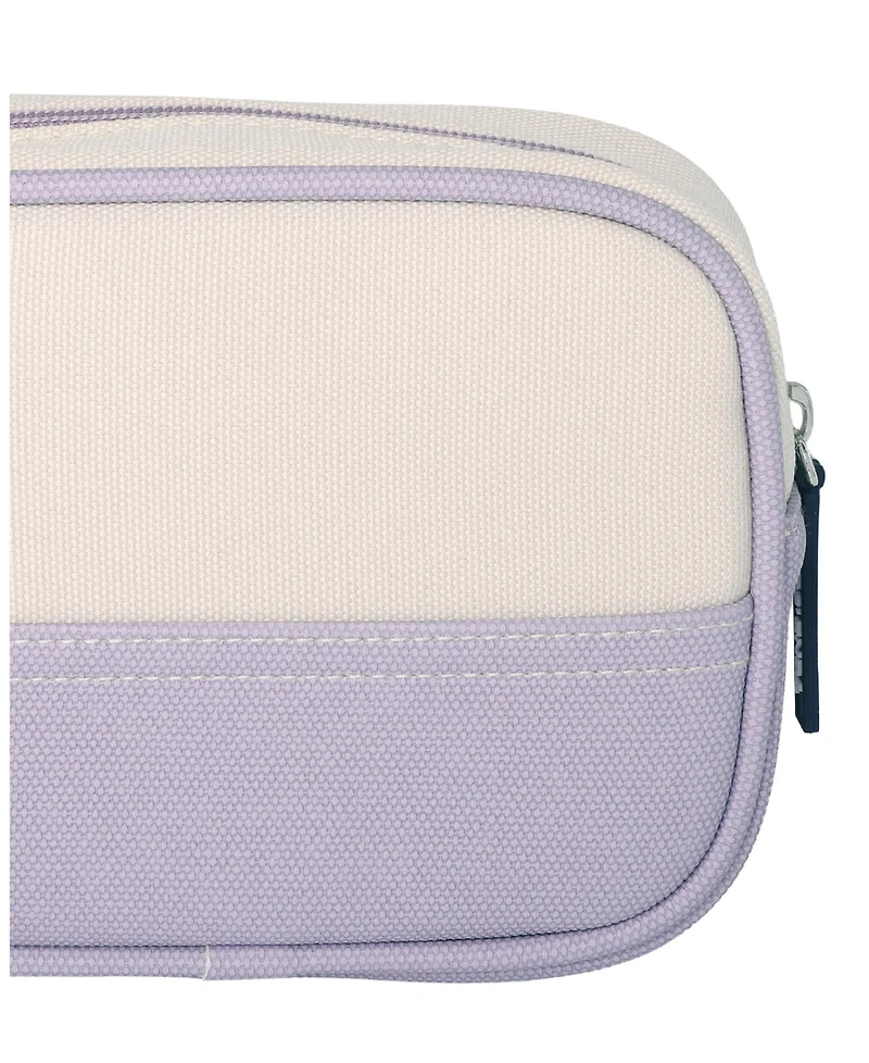 Lands' End Medium Rectangular Dopp Kit for Travel, Striped Canvas Toiletry Bag with Top Zip
