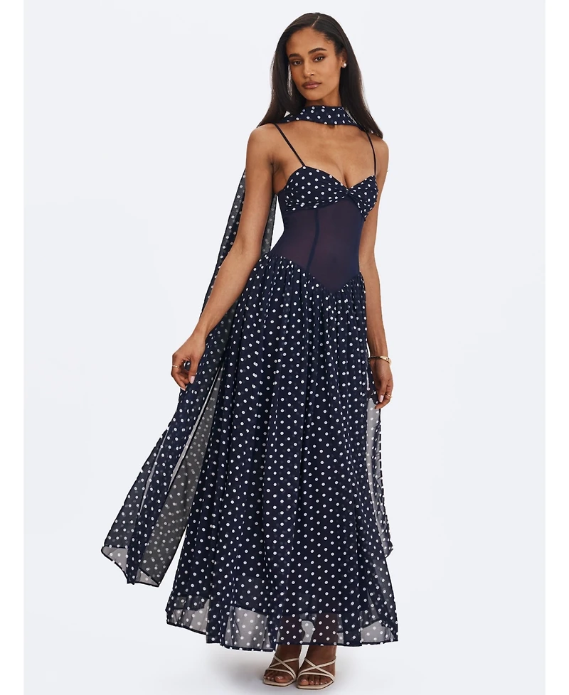 Miss Circle Women's Juliette Polka Dot Chiffon Maxi Dress