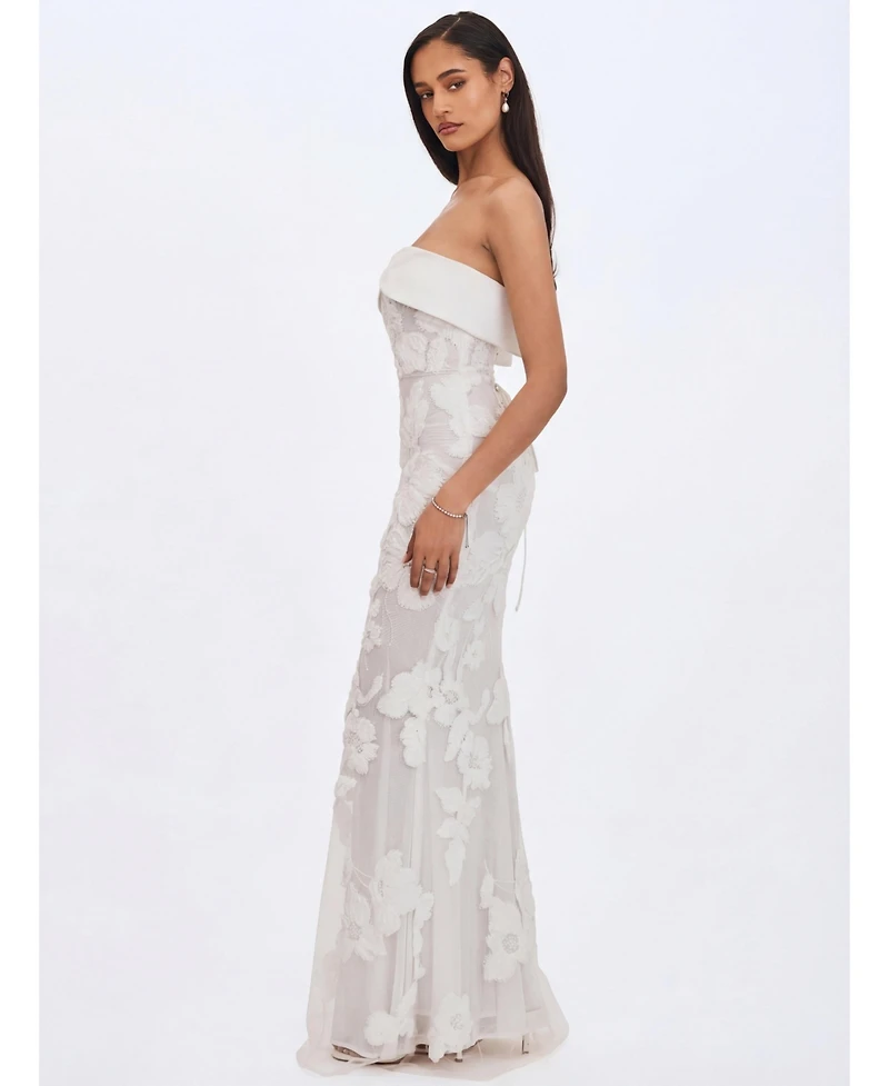 Miss Circle Women's Raphaela White Floral Strapless Mermaid Wedding Dress