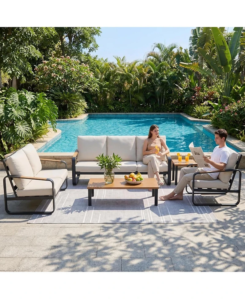 Tribesigns 6-Piece Outdoor Patio Furniture Set with 4 Sofas, 1Side Table and 1 Coffee