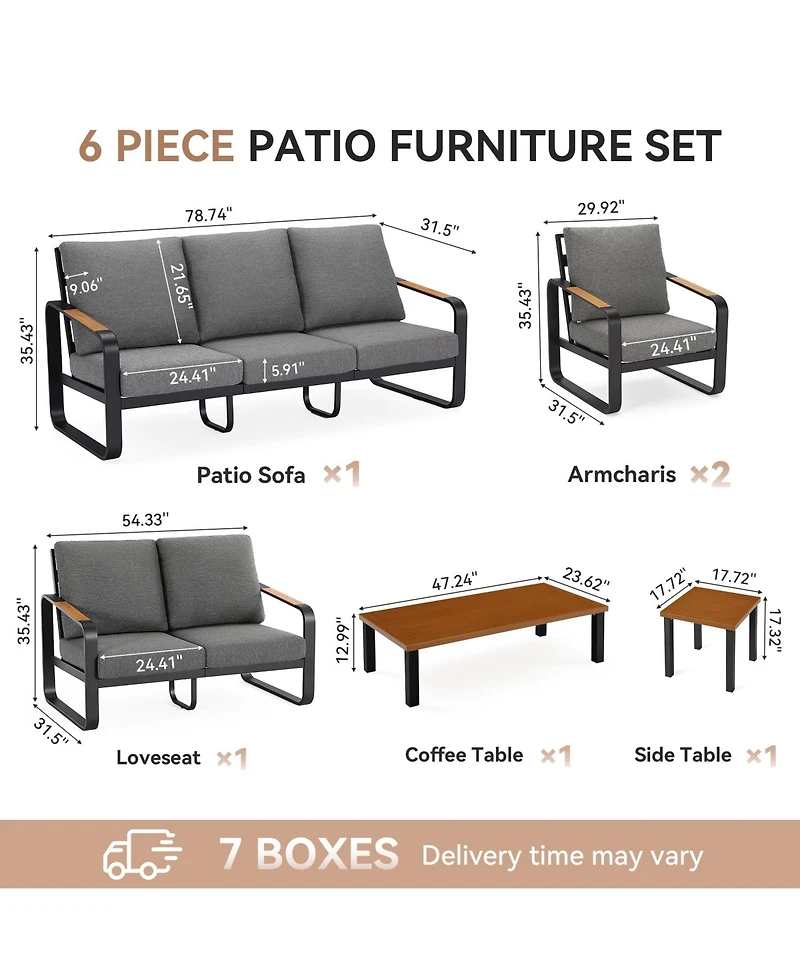 Tribesigns 6-Piece Outdoor Patio Furniture Set with 4 Sofas, 1Side Table and 1 Coffee Table