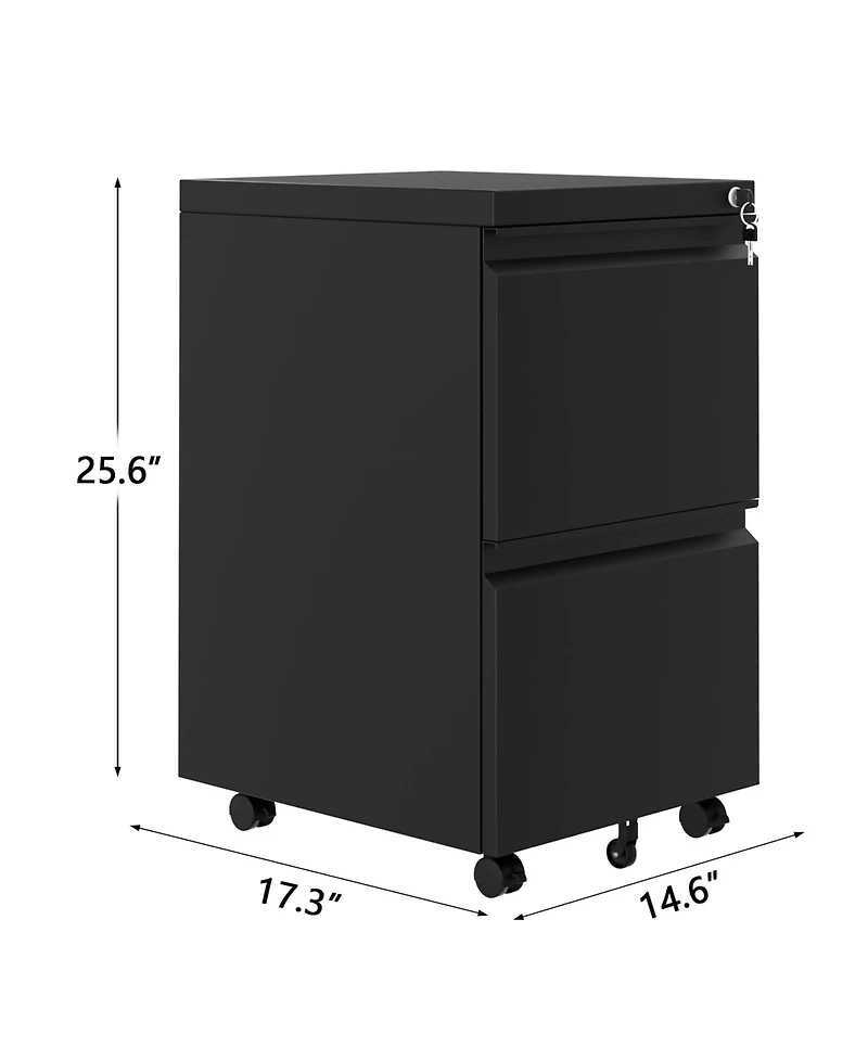 gaomon 2-Drawer Rolling Metal Mobile File Cabinet for Office with Lock, Black
