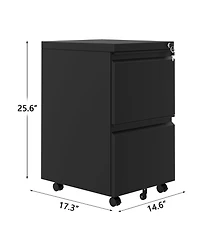 gaomon 2-Drawer Rolling Metal Mobile File Cabinet for Office with Lock, Black
