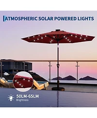 Gaomon 9FT Solar Patio Umbrella with 32 Led Lights, Outdoor Table w/Crank Lift, Push Button Tilt and 8 Sturdy Ribs