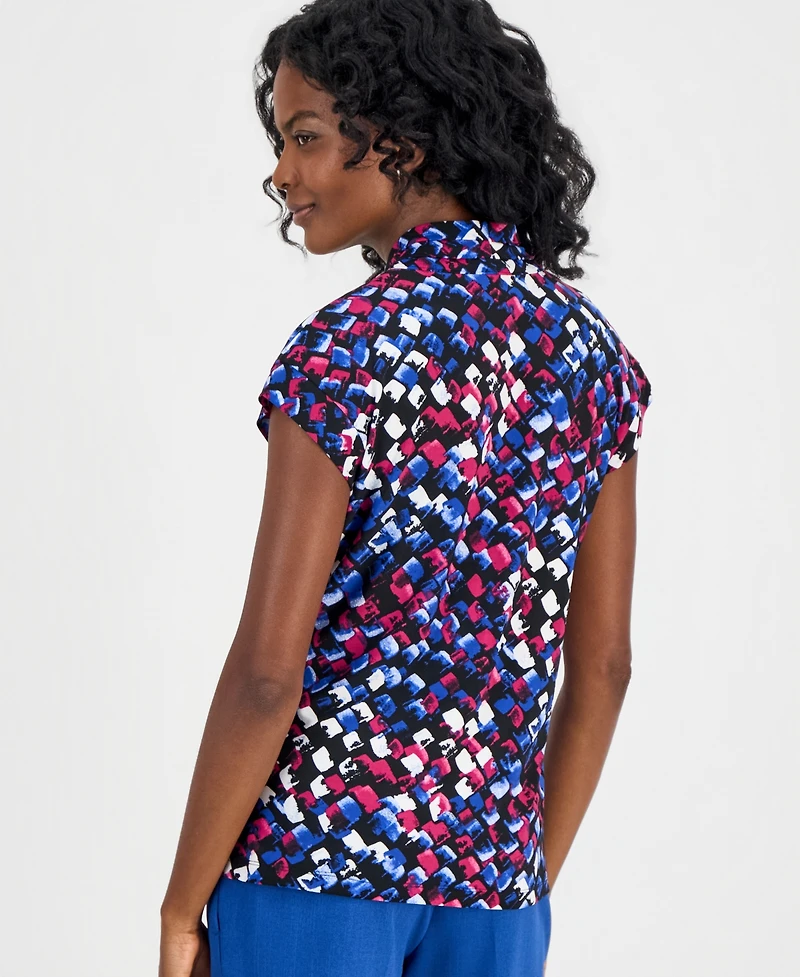 Kasper Women's Printed V-Neck Short-Sleeve Top