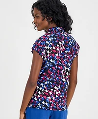 Kasper Women's Printed V-Neck Short-Sleeve Top