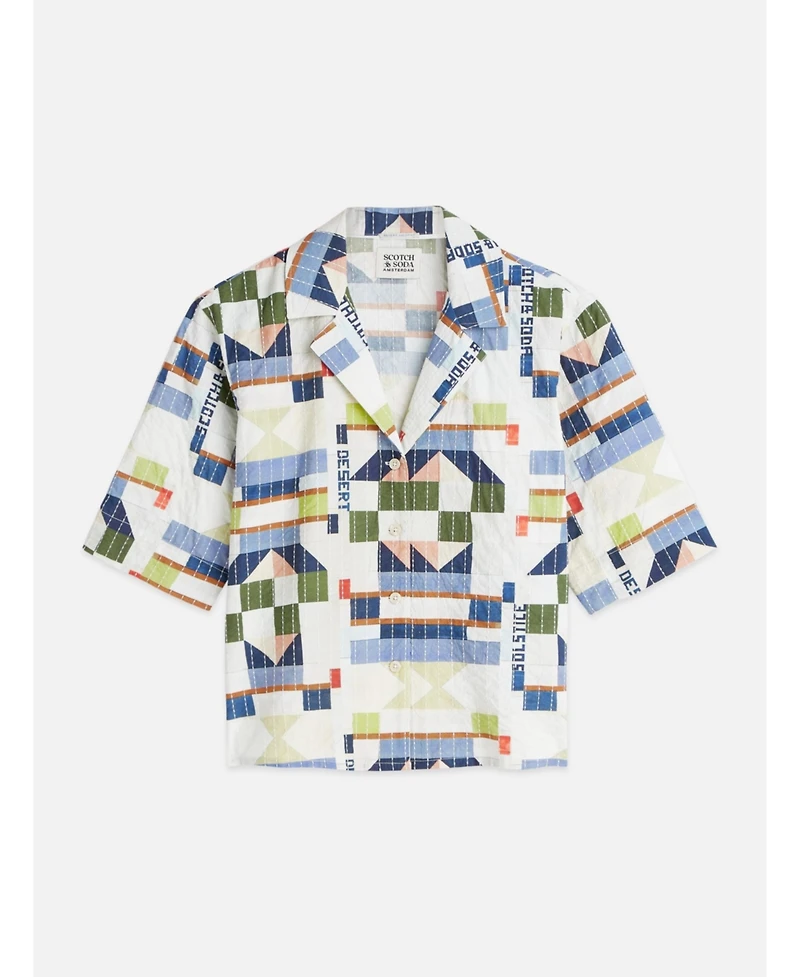 Scotch & Soda Women's Stitch-Embroidered Printed Short Sleeve Shirt