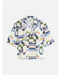 Scotch & Soda Women's Stitch-Embroidered Printed Short Sleeve Shirt