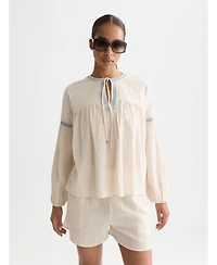 Scotch & Soda Women's Cotton Crepe Blouse with Embroidered Top