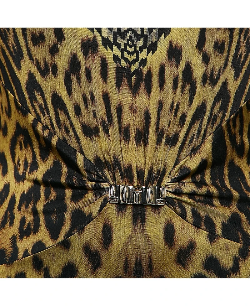 Pre-Owned Roberto Cavalli Women's Leopard Print V-Neck Midi Dress