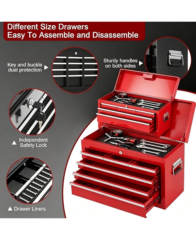 gaomon 2-in-1 8-Drawer Rolling Tool Chest and Cabinet, Mobile Metal Toolbox Organizer Storage for Garage