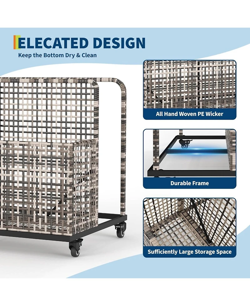 gaomon Outdoor Storage Organizer with Rolling Wheels, Wicker Rattan Pool Caddy and Toy Basket - All-Weather Pe for Poolside, Patio Deck