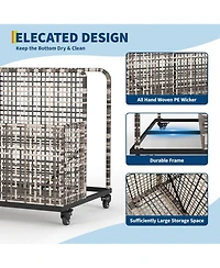 gaomon Outdoor Storage Organizer with Rolling Wheels, Wicker Rattan Pool Caddy and Toy Basket - All-Weather Pe for Poolside, Patio Deck