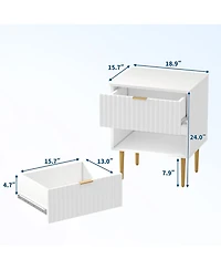 homfan 1Piece/2Piece Modern Fluted Nightstands, Built-in Usb Charging Station and Power Outlets, 2 Drawers, Gold and Wood Accents for Bedroom