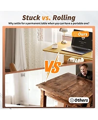 gaomon Folding Desk Small Rolling with Storage Shelf,24.8 Inch Foldable Computer Table Wheels,Portable Office for Space SofaTable