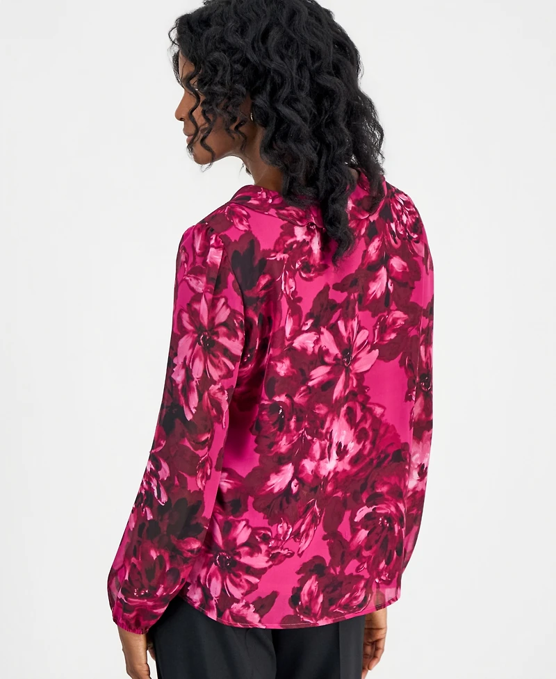 Kasper Women's Faux-Wrap Ruffle-Front Long-Sleeve Blouse