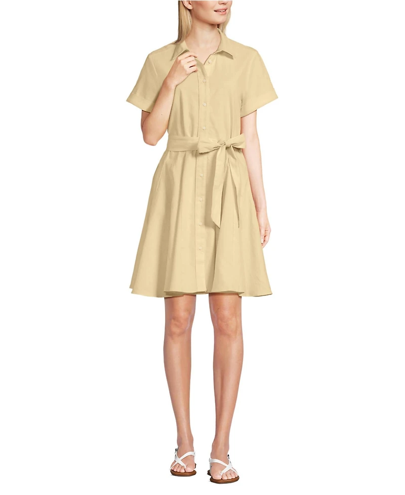 Lands' End Women's Linen Blend Button Front Dress with Godets