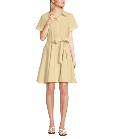 Lands' End Women's Linen Blend Button Front Dress with Godets