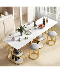 Gymax 3 Piece Dining Table Set with 2 Stools, 2-tier Storage Shelf Upholstered Seat
