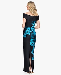 Betsy & Adam Women's Strapless Off-The-Shoulder Floral Column Gown