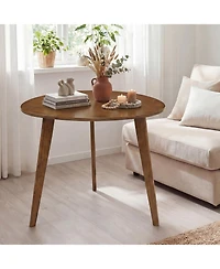 Gymax Triangle Dining Table Farmhouse Kitchen Table w/ Solid Rubber Wood Legs