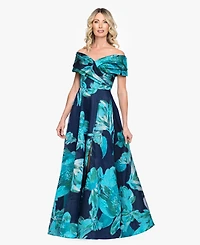 Betsy & Adam Women's Strapless Off-The-Shoulder Floral A-Line Ball Gown