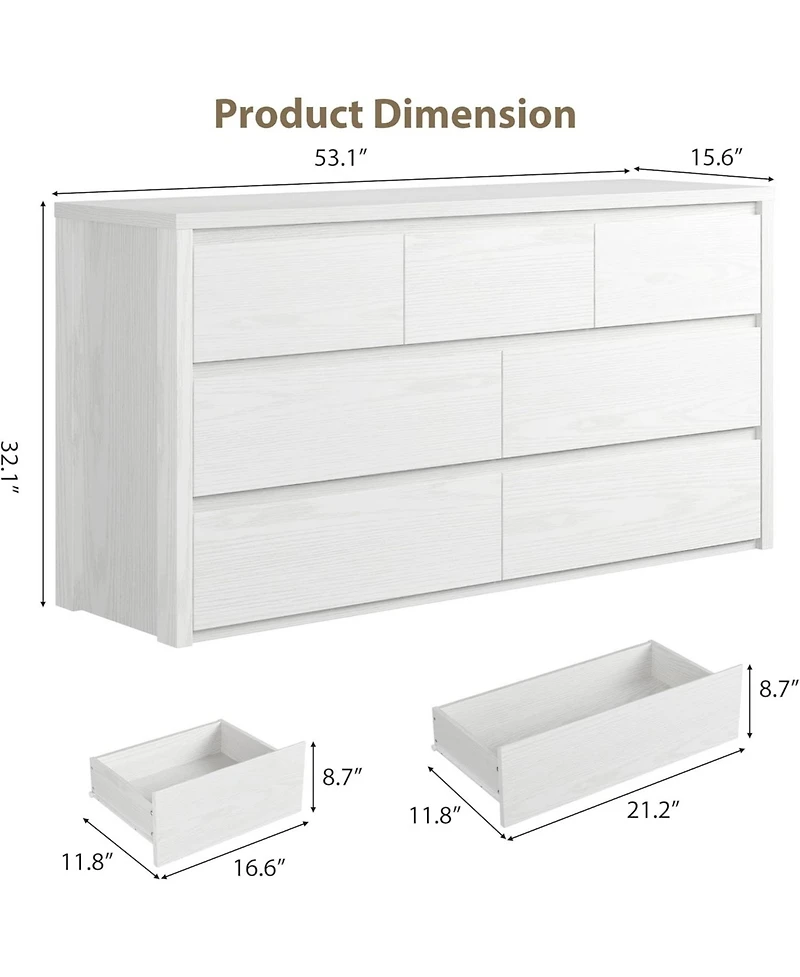 gaomon Rustic Farmhouse 7 Drawer Dresser, Handle-Free Wooden Chest of Drawers with Anti-Tip Design for Bedroom or Living Room