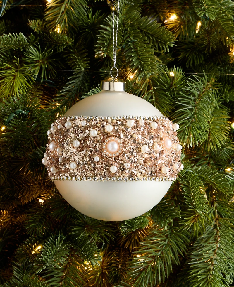 Holiday Lane Jeweled Classics Matte Large Size Ball with Bead Design Ornament, Macy's Exclusive