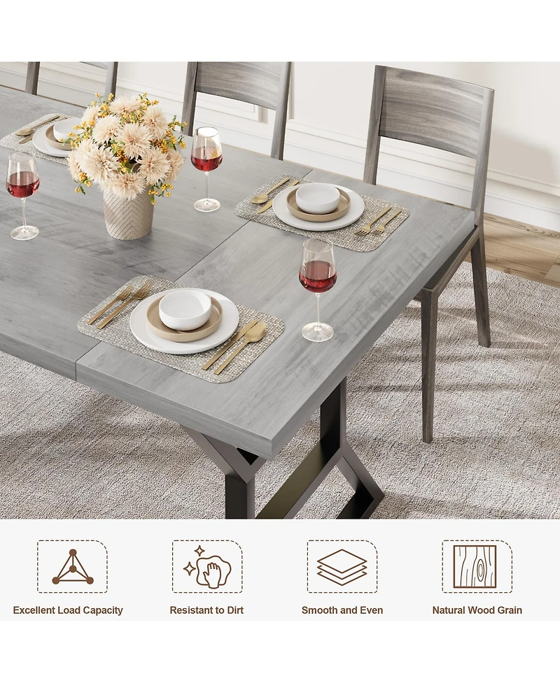 homfan Industrial Dining Table for 6 to 8, Rectangular Kitchen with Trestle Base