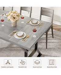 homfan Industrial Dining Table for 6 to 8, Rectangular Kitchen with Trestle Base
