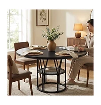 homfan 47 In Round Dining Table for 4-6 with Storage Shelf, Metal Frame and Mdf Top, Modern Kitchen Table for Dining or Work