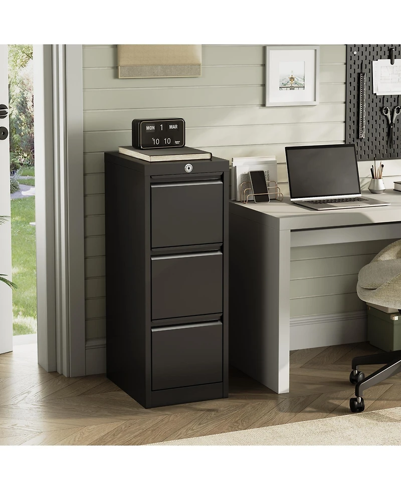 gaomon Three-Drawer Metal Filing Storage Cabinet with Lock for Home Office Document Storage