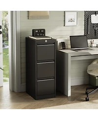 gaomon Three-Drawer Metal Filing Storage Cabinet with Lock for Home Office Document Storage