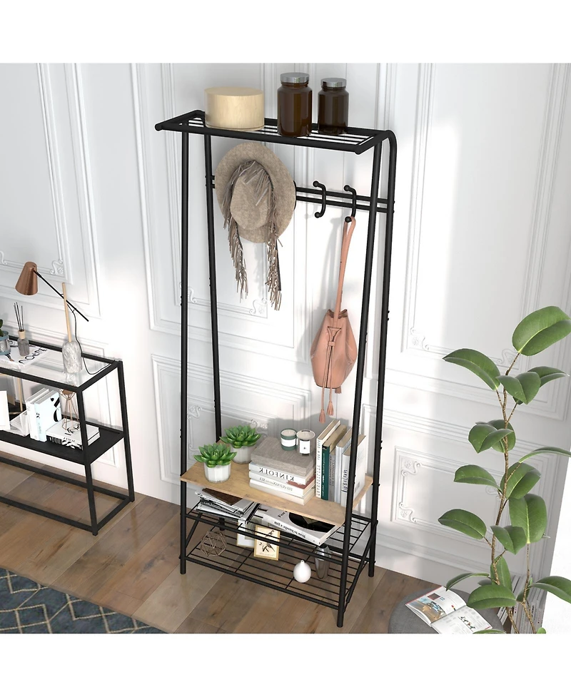 homfan Space-Saving Entryway Hall Tree With Single-Row Hooks and Top Storage Shelf, Sturdy Metal Frame Coat Rack Organizer