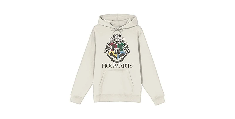 Harry Potter Minimal Hogwarts Crest Long Sleeve Natural Adult Hooded Sweatshirt-xl