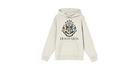 Harry Potter Minimal Hogwarts Crest Long Sleeve Natural Adult Hooded Sweatshirt-xl