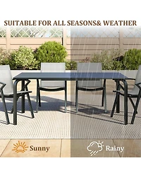 homfan Outdoor Aluminum Patio Dining Table with Slatted Top and 2.0 in. Umbrella Hole, Rectangle Table for Patio and Garden